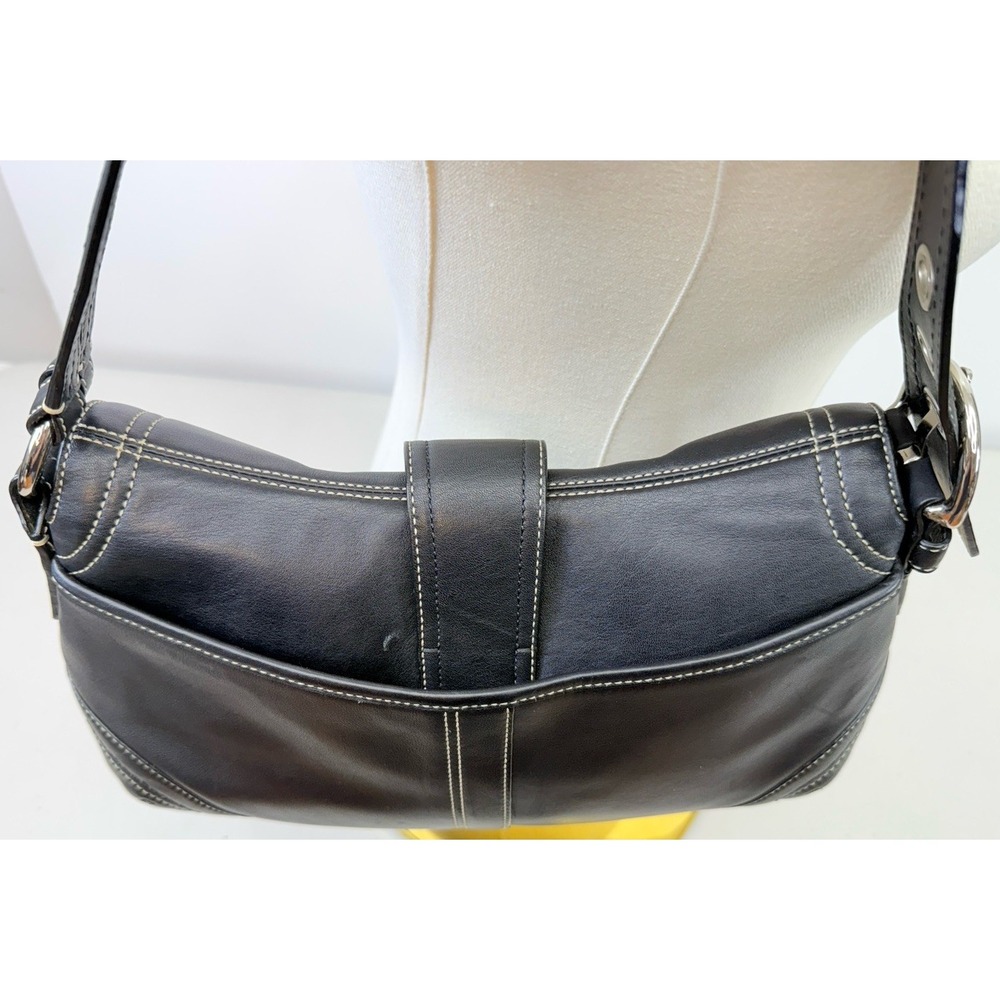Coach Soho Black Leather Flap Handbag F10910 Silver Buckle Shoulder Bag READ - Picture 8 of 16